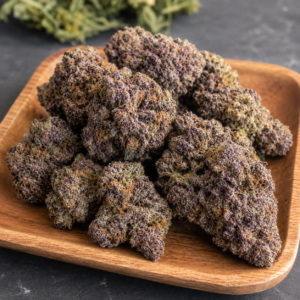 Fleur Granddaddy Purple (GDP) CBD denses aux nuances pourpres issues de chanvre européen